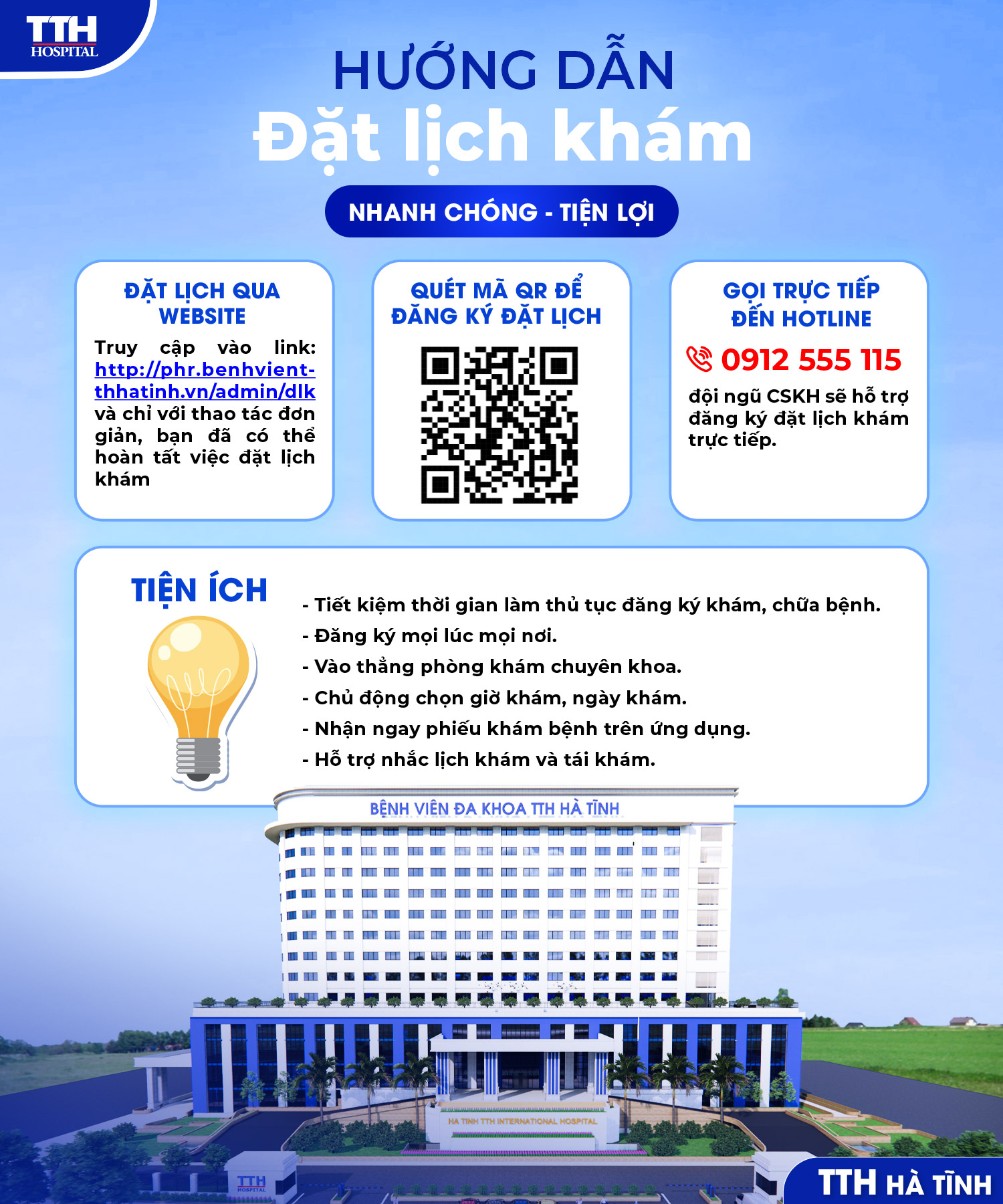 KHÁM BỆNH KHÔNG CHỜ ĐỢI - CHỈ CẦN ĐĂNG KÝ ONLINE TẠI TTH HÀ TĨNH