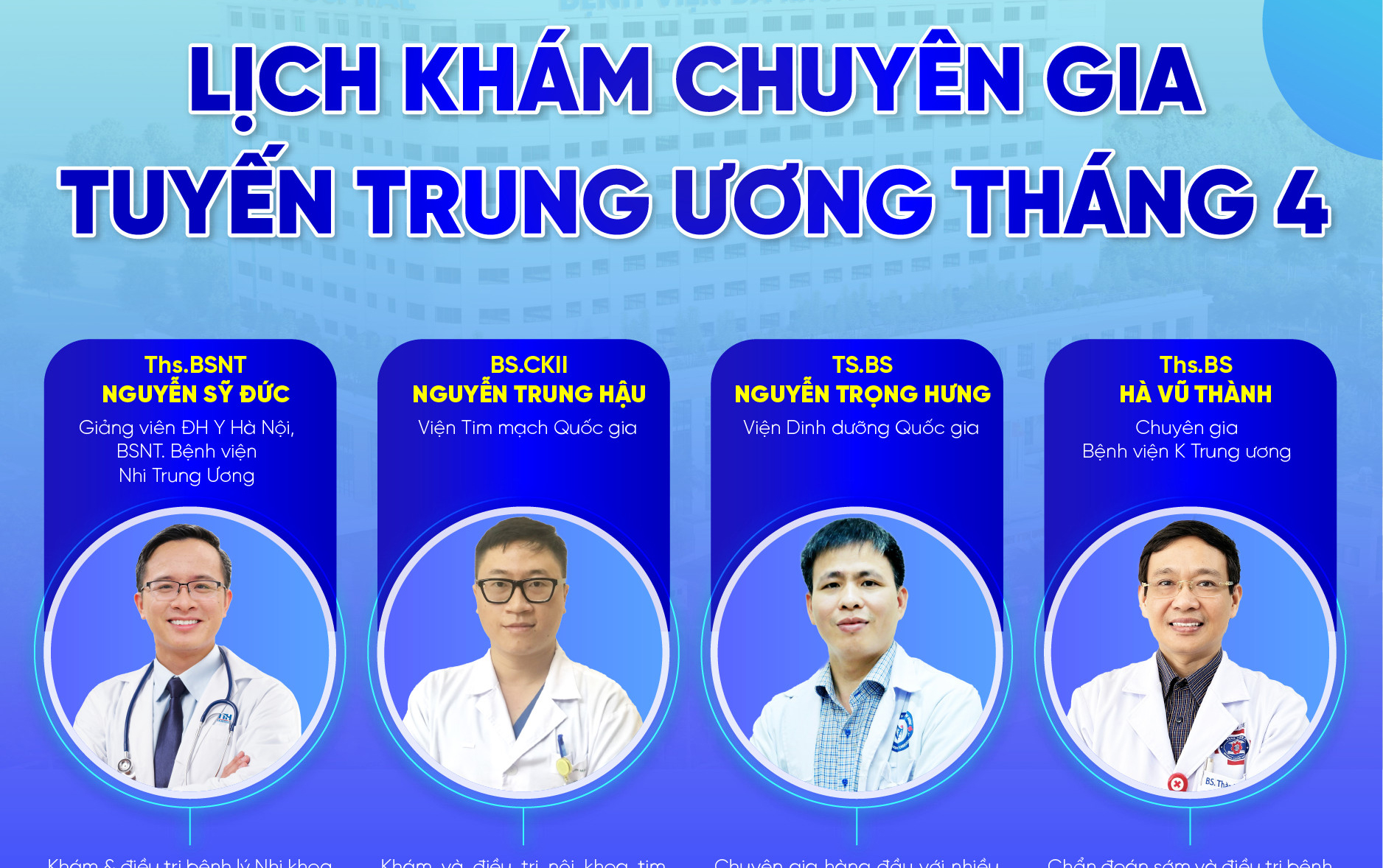 ĐỪNG BỎ LỠ LỊCH KHÁM CHUYÊN GIA THÁNG 4 TẠI BVĐK TTH HÀ TĨNH